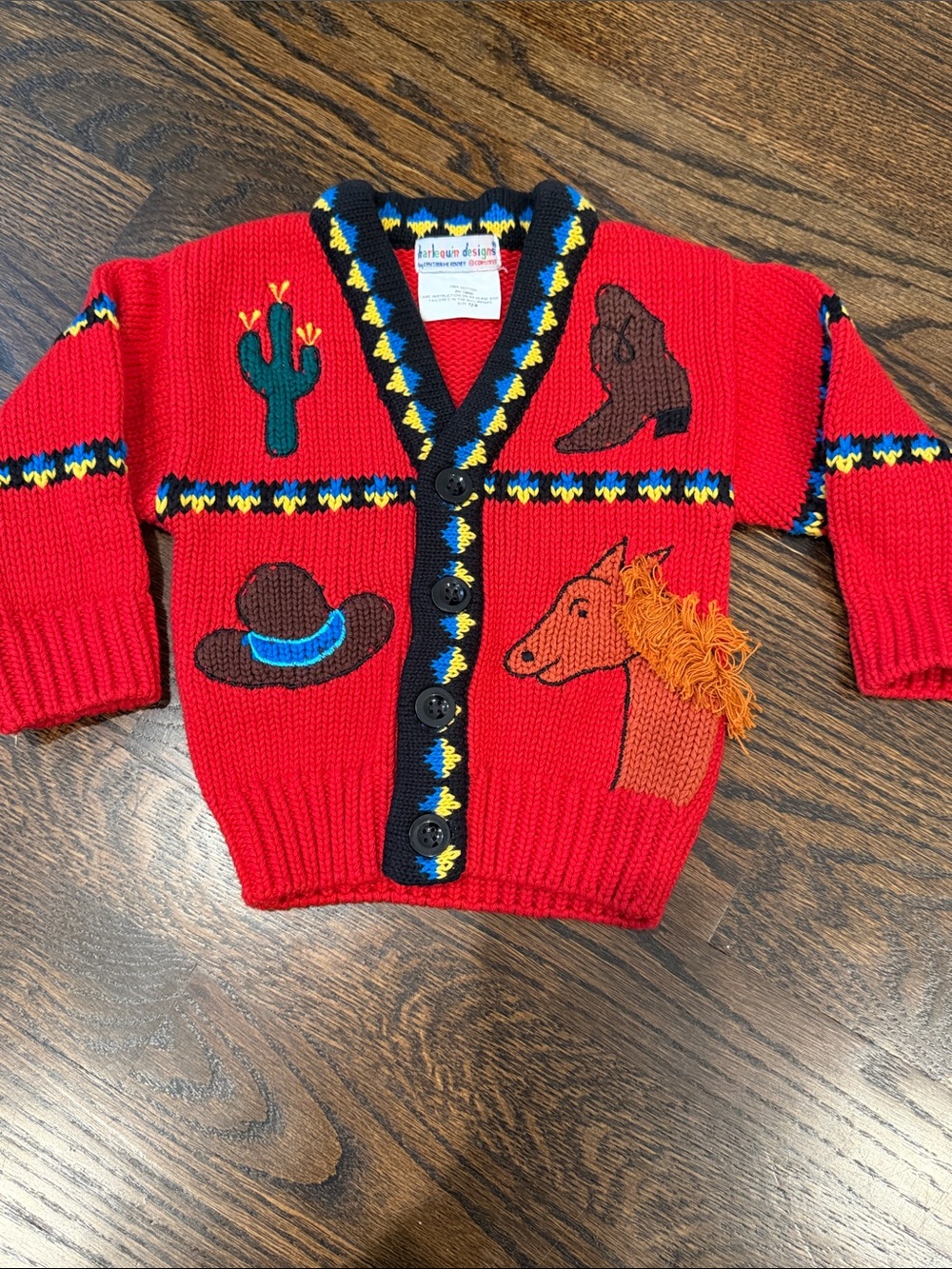Vintage Red Western Cowboy Knit Cardigan Sweater for Kids harlequin designs 12mo